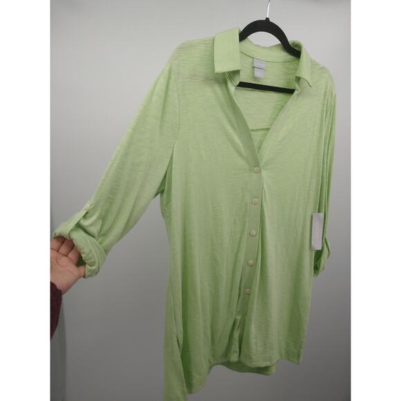 Chico's Tunic Top 2 L Cotton Blend Slub Button Front Knit Long Sleeve Mint NWT - Picture 11 of 13